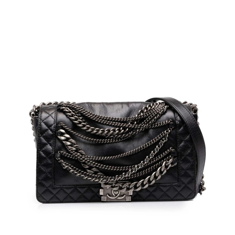 Chanel Matelassé Coco Mark Boy Chain Shoulder Bag, Black, Silver Hardware, La...